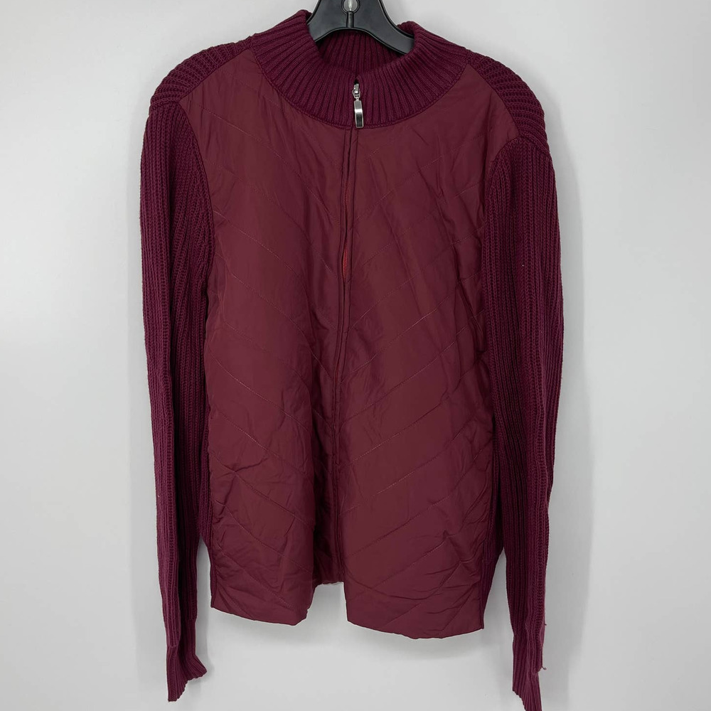 CROFT & BARROW BURGUNDY FULL ZIP LIGHTWEIGHT RIBBED JACKET PETITE MEDIUM